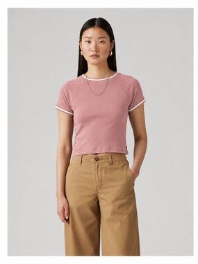 Levi’s Ringer T Shirt Pink White Contrast Trim Small Cotton